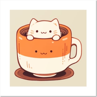 Kawaii cat in a cup Posters and Art